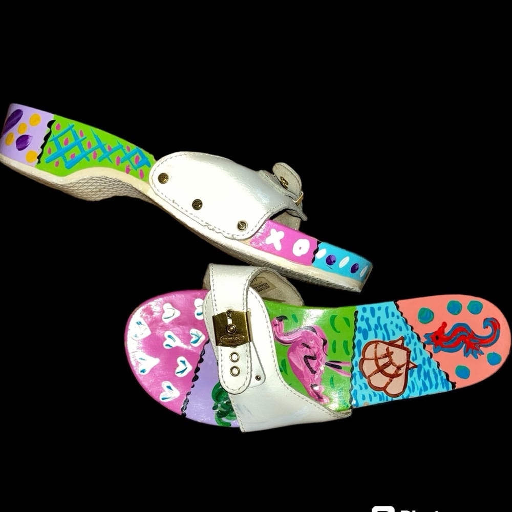 Dr Scholls Custom Hand Painted Sandals Beachy Seaside Motif. Size 8 - Picture 2 of 4